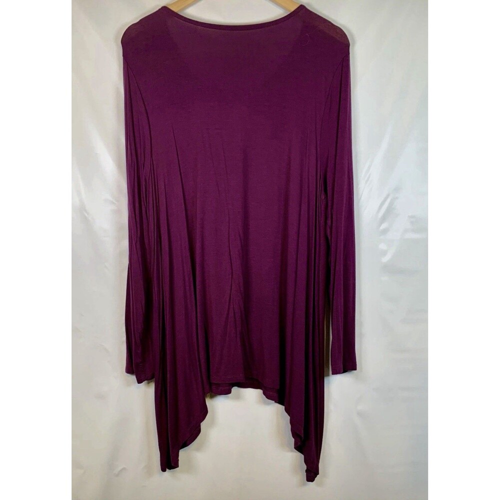 Roaman Purple Plum Lace Crochet Front Long Sleeve Keyhole Tunic Top Blouse 18/20 - Picture 10 of 10